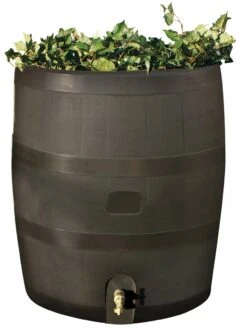 Round Rain Barrel With Planter, 35 Gallons 15 Round Rain Barrel With Planter, 35 Gallons -Garden Pro Shop 8612856WALNT 01V tif