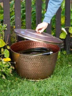 Hammered Copper Hose Pot With Lid -Garden Pro Shop 8613311 0010